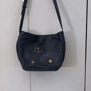 The Sak Leather Embroidered Purse With Drawstring 13" X 10"